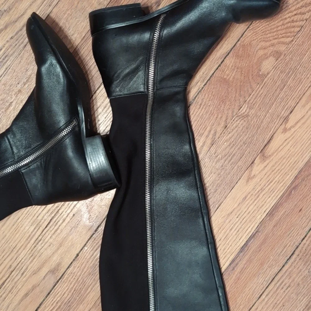 Michael Kors Bromley Over The Knee Riding Boots Black Women's 7.5M Leather Zip
